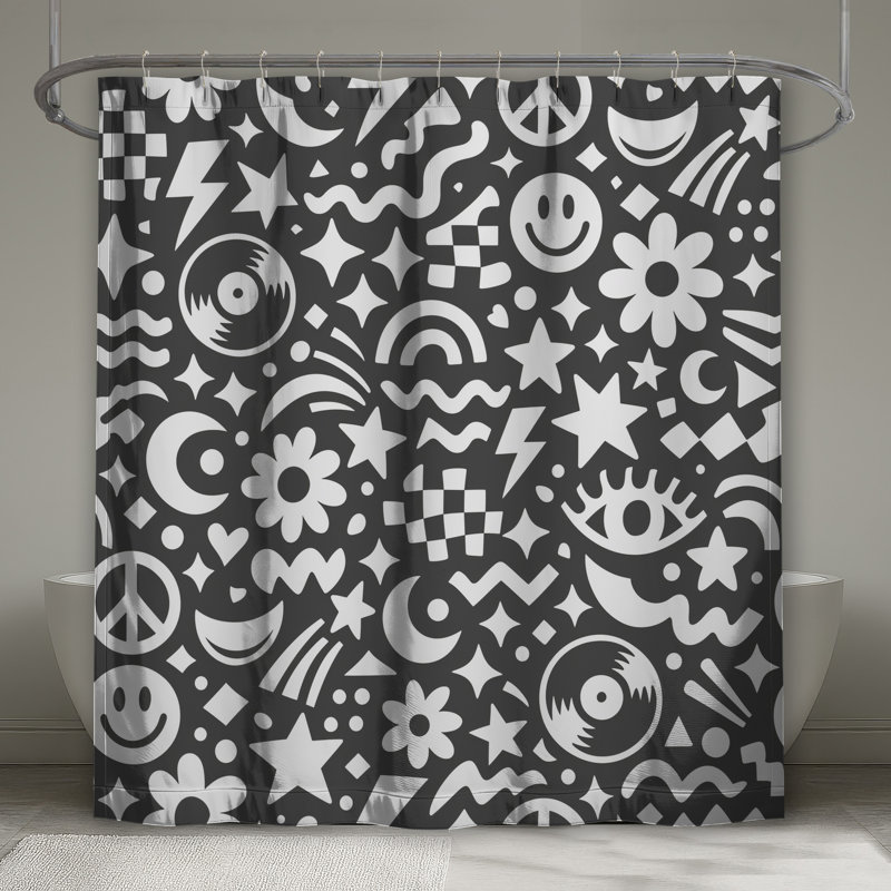 Rideaux de douche noirs et blancs extra longs, 70in W x 93in H