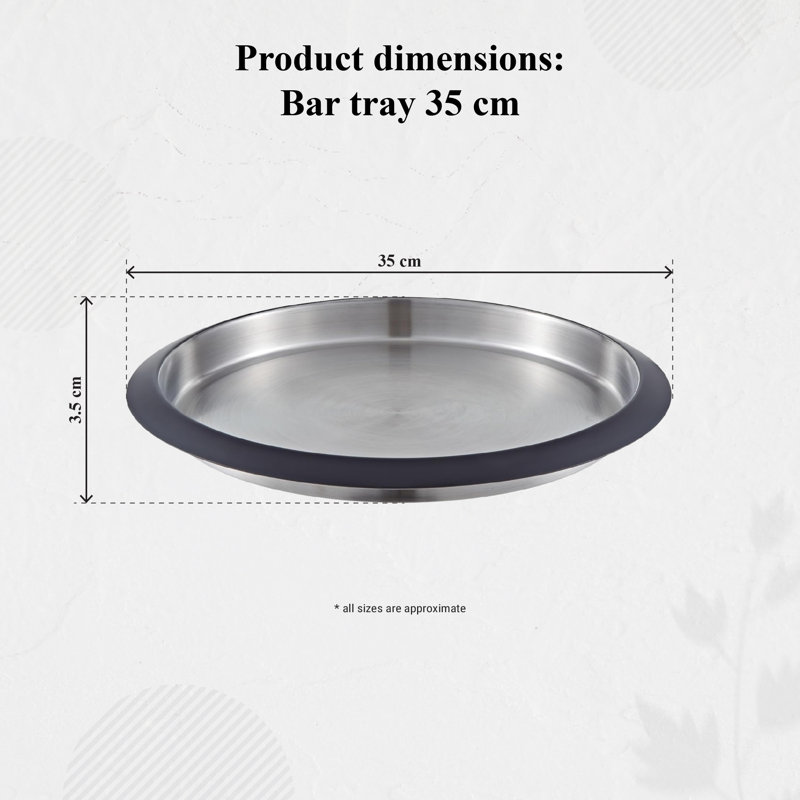 Buckingham Round Serving Bar Tray Stainless Steel Black Border Finish 35 cm