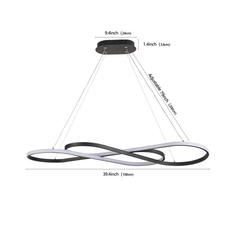 Luminaire suspendu noir au design moderne, hauteur réglable, à intensité variable, 78 W 110 V, 1716 lumens, 3000 K - 6500 K, 95, pour l'éclairage domestique, hauteur en aluminium et noir, température de couleur 6500 K, intérieur