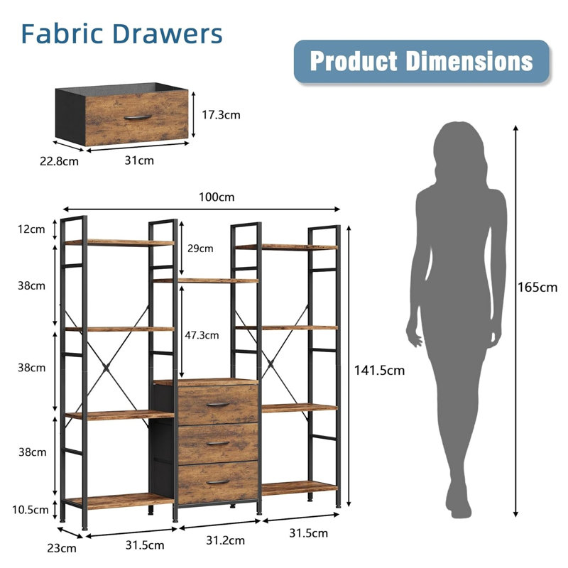 141.5cm H x 100cm W Metal Bookcase