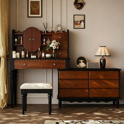 59.06"French-style vintage solid wood dressing table with a vanity mirror