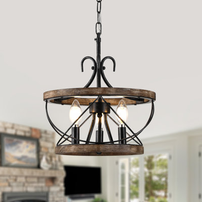 3 Light 13" Wide Farmhouse Weathered Wood Chandelier, Rustic Kitchen Island Pendant Light