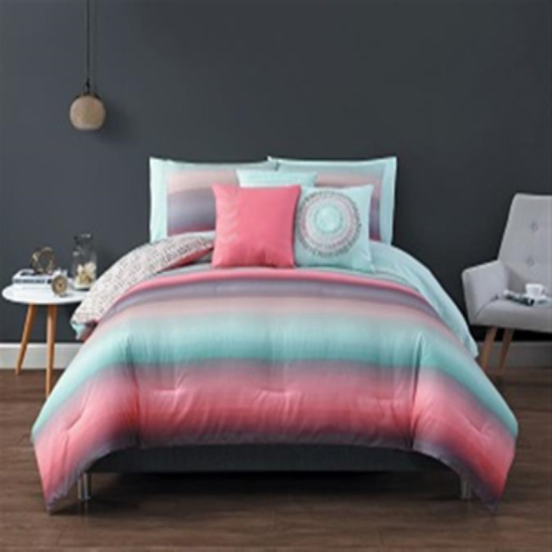 Polyester Comforter, King Comforter + 9 Additional Pieces, Coral/Blue/Taupe