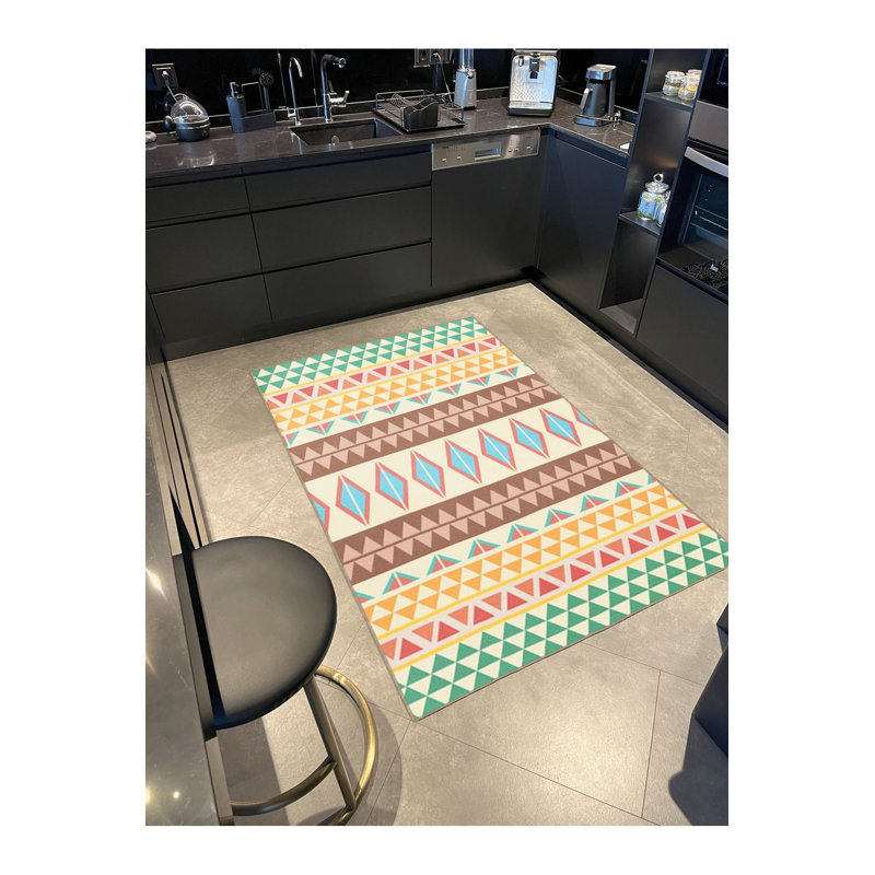 Multi Color Mixed Geometric Triangle Shape Pattern Modern Decorative Machine Washable Area Rug