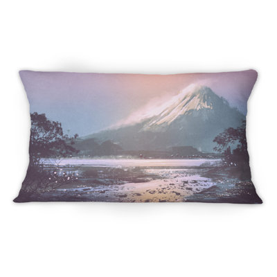 Coussin décoratif avec paysage d'hiver avec lac de montagne sous la soirée - Lake House