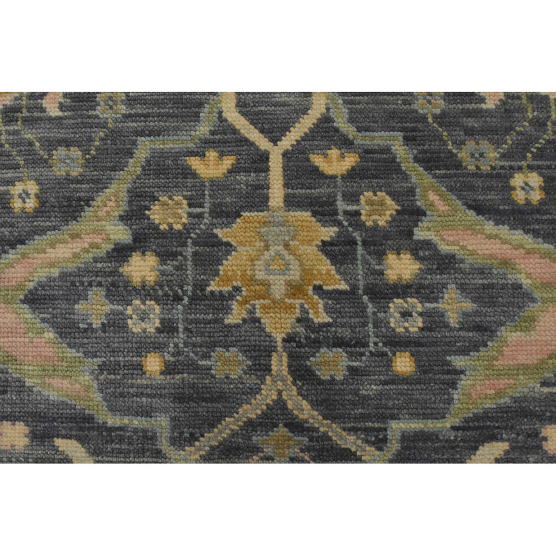 Tapis oriental en laine grise moderne noué à la main 8 pi 11 po x 12 pi Anatolia