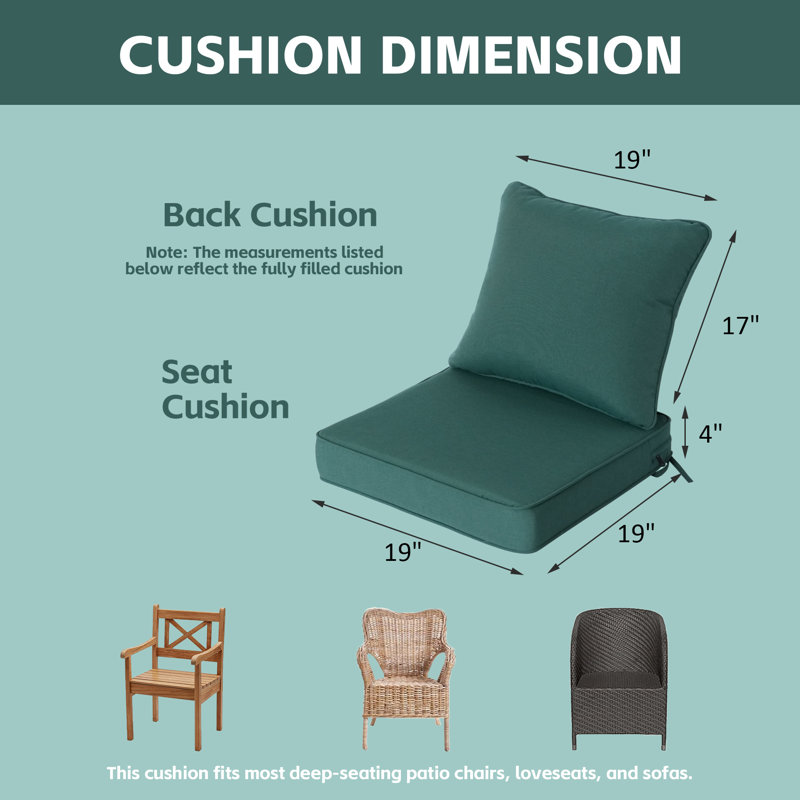 Ensemble de 2 coussins profonds d'assise et de dossier pour terrasse, 48 x 48 x 10 cm, vert forêt, résistant aux intempéries