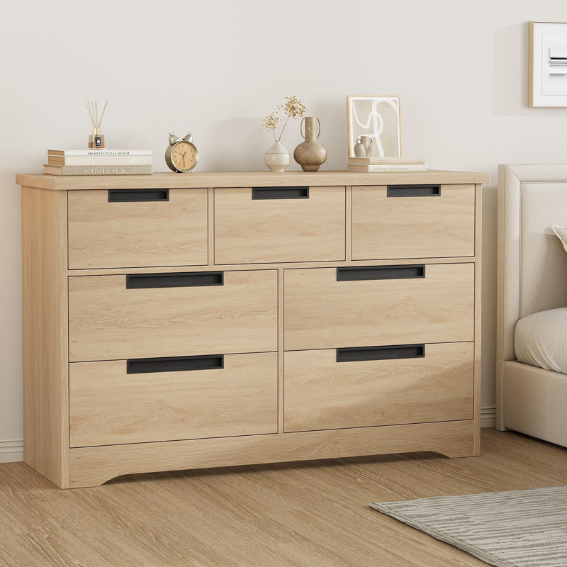 Commode 7 tiroirs pour chambre à coucher, organisateur de commode avec poignées intégrées, commode en bois pour salon, chambre de bébé, couloir