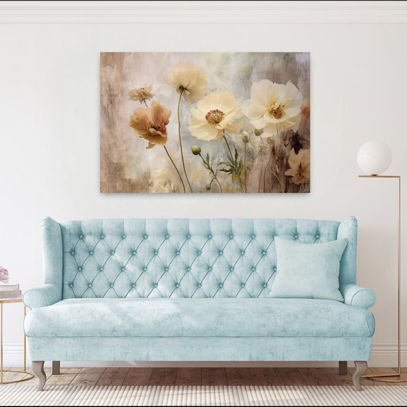 Art contemporain abstrait avec pivoines impressionnistes, H 40 po x l 60 po