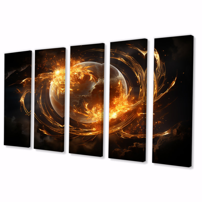 «Fire Fire», art mural 5 pièces, H 28 po x l 60 po