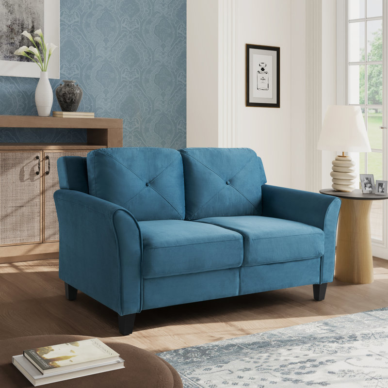 Lourdez Upholstered 56.3'' Loveseat, Hartford Blue Microfiber, 2, 32.7"H x 56.3"W x 31.5"D