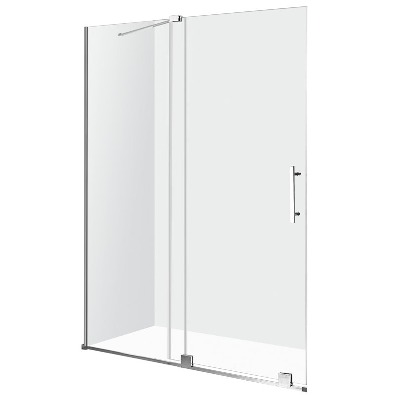 Longboat Series 60" - 60" W x 76" H Single Sliding Semi-Frameless Shower Door with Tsunami Guard, Polished Chrome