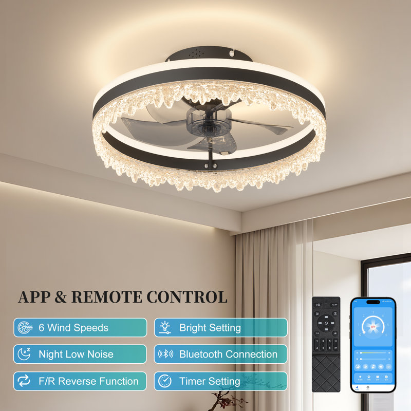 Ventilateur de plafond noir intelligent avec fonction silencieuse, réglage à plusieurs vitesses, 15.7"