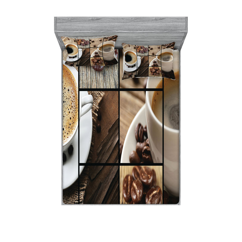 Ambesonne Brown Fitted Sheet & Pillow Sham Set, Brown, Full Sheet Set + 1 Fitted Sheet + 4 Pillowcases