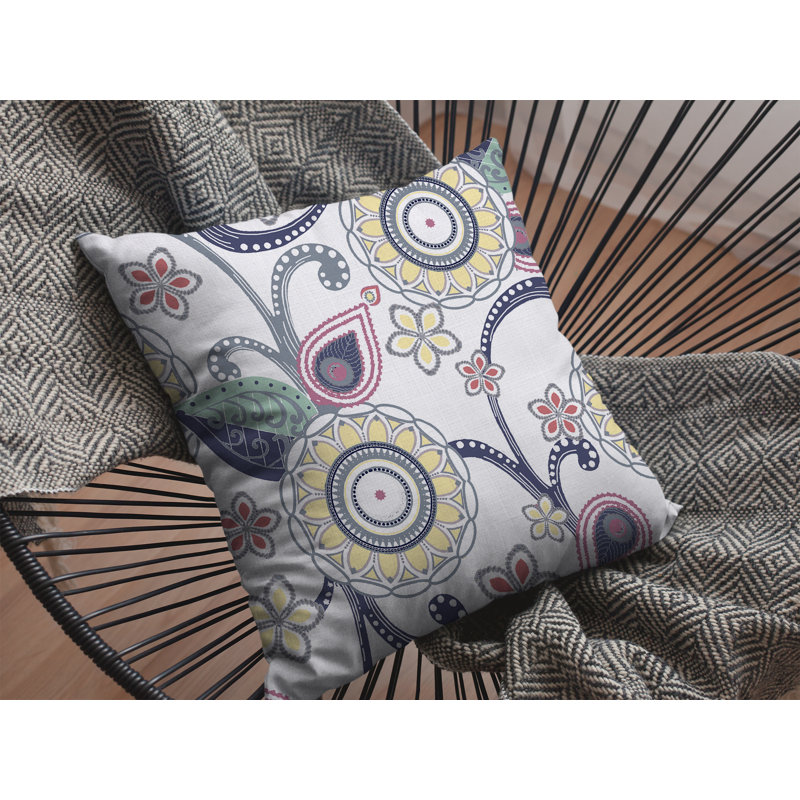 Rina Floral Faux Suede Reversible Throw Pillow, 16"x16", Green/Dark Blue/White