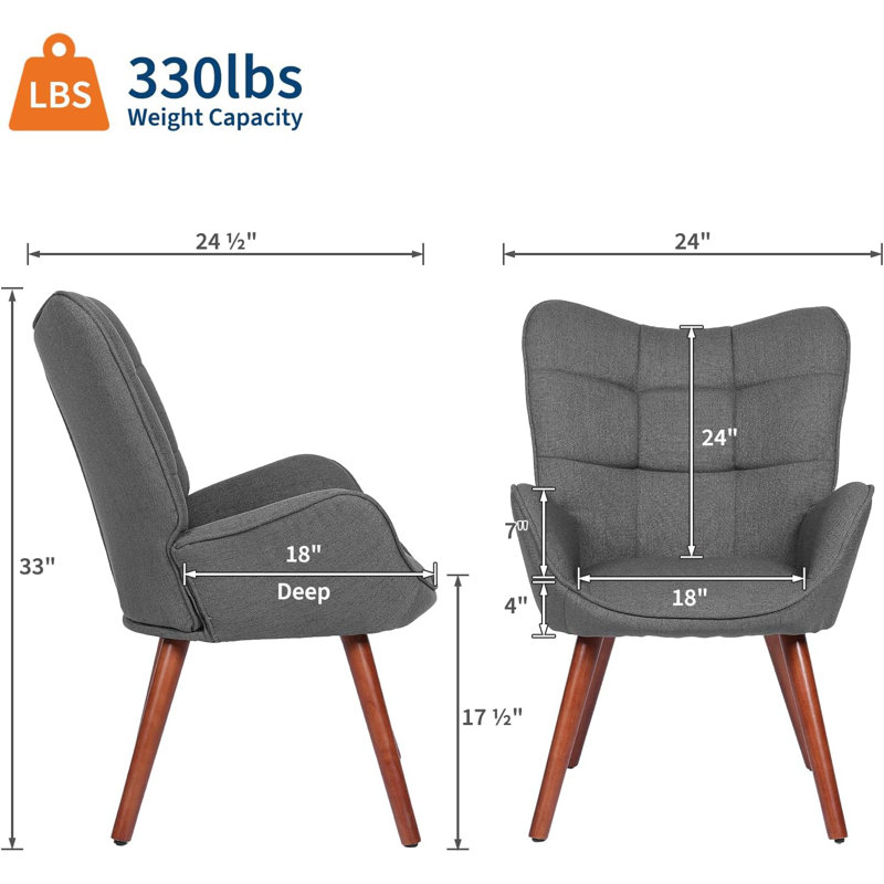 Chaise d'appoint rembourrée moderne Mid-Century Garvee, Gris foncé