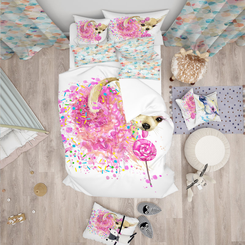 Sweet Pink Dog without Glasses - Animal Duvet Cover Set - Microfiber Polyester, Twin Duvet Cover + 1 Sham