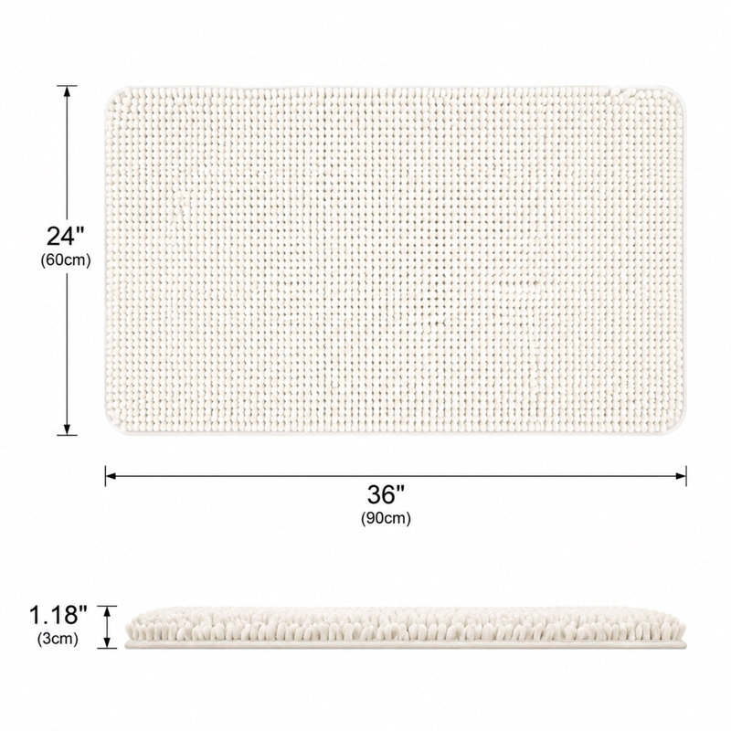 Tapis de bain en chenille, tapis de salle de bain antidérapant pour baignoire, douche et meuble-lavabo