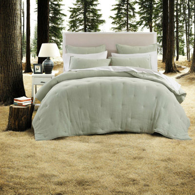Premium Cotton Bedding Sets, Soft Sage With Embroidered Design For All Seasons
