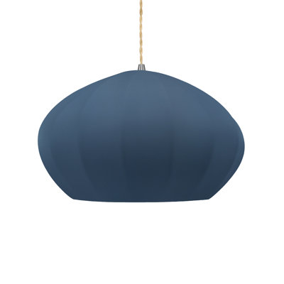Radiance - Luminaire suspendu ovale cannelé 1 lumière - Ciel de minuit avec intérieur blanc mat - Nickel brossé - Ampoule remplaçable - Cordon torsadé beige