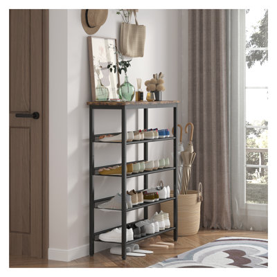 Range-chaussures industriel à 5 niveaux avec 4 tablettes en filet - Organisateur de rangement de chaussures robuste pour l'entrée, le salon et la chambre à coucher