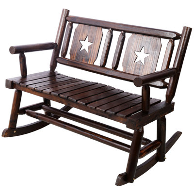 Comfortable Patio Rocking Bench In Rustic Brown, Double Chair With Wide Curved Seat For Garden Outdoor Bench, Seater by Millwood Pines