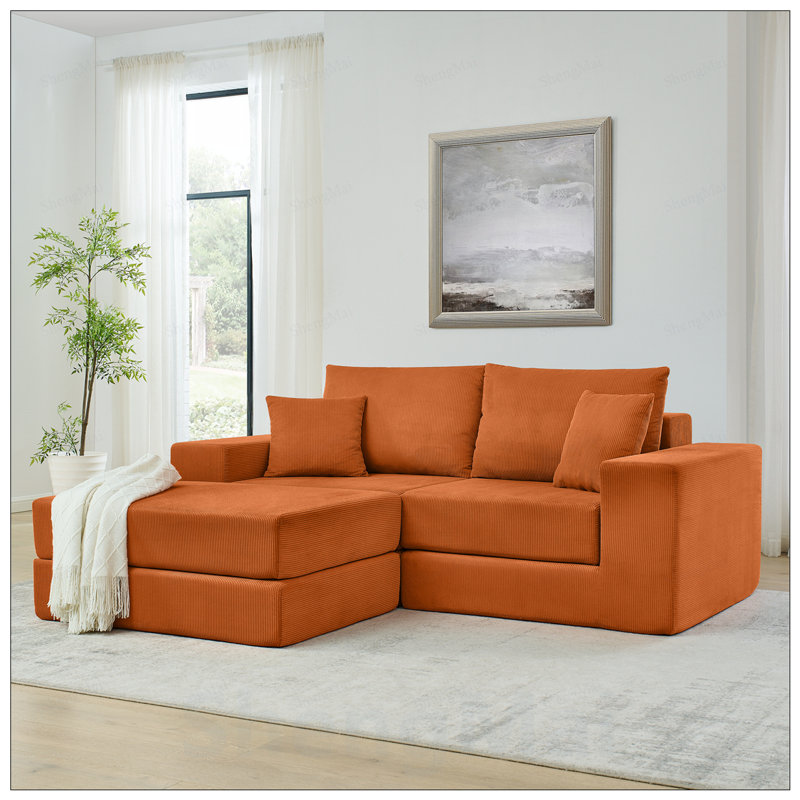 79.5'' Corduroy Sofa, Orange Corduroy