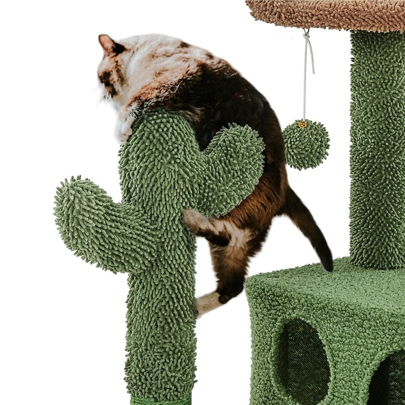 54.5" Green and Brown Sisal Cactus Cat Tree Tower