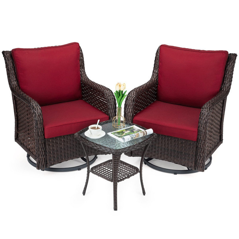 Ensemble de chaises berçantes 3 pièces, Rouge