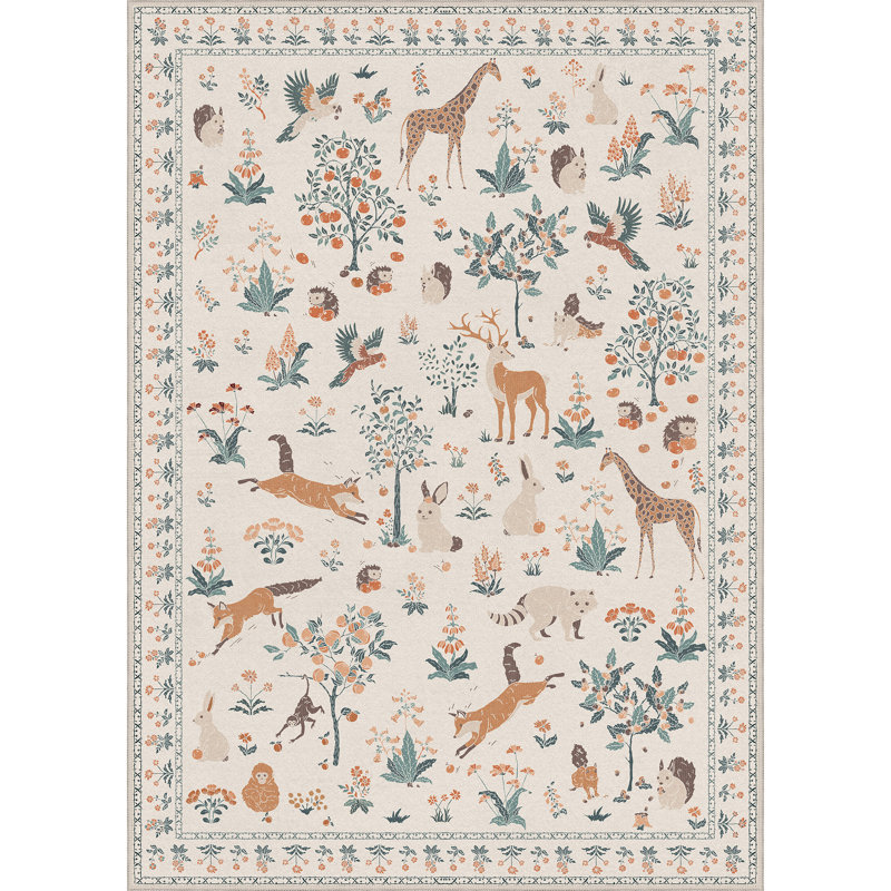 Alcoa Floral and Animal Print Performance Machine Washable Area Rug, Rectangle 5' x 7', Beige