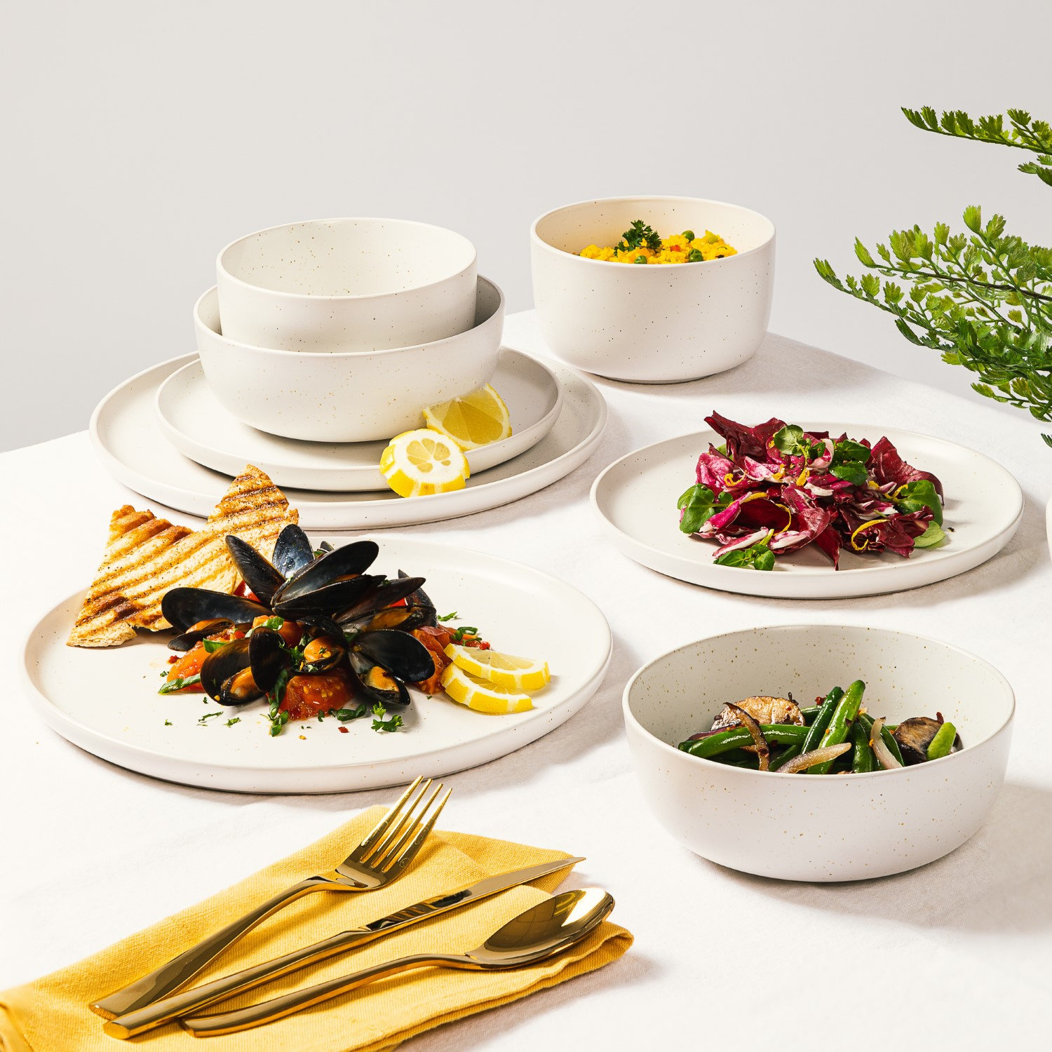 James Street Stoneware Dinnerware Set, Sea Salt White
