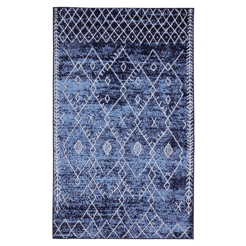 Tapis géométrique bleu, Rectangle 7 pi 8 po x 11 pi