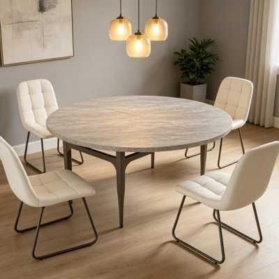 Ensemble de table de salle à manger 55,1 po, table de cuisine moderne pour 4 à 6 personnes, pieds en acier, ensemble de salle à manger à piédestal avec chaise de salle à manger, gain de place