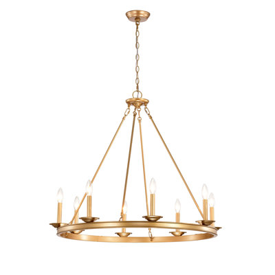 Eva 8-Light 34" Glossy Brass Metal Round Chandelier