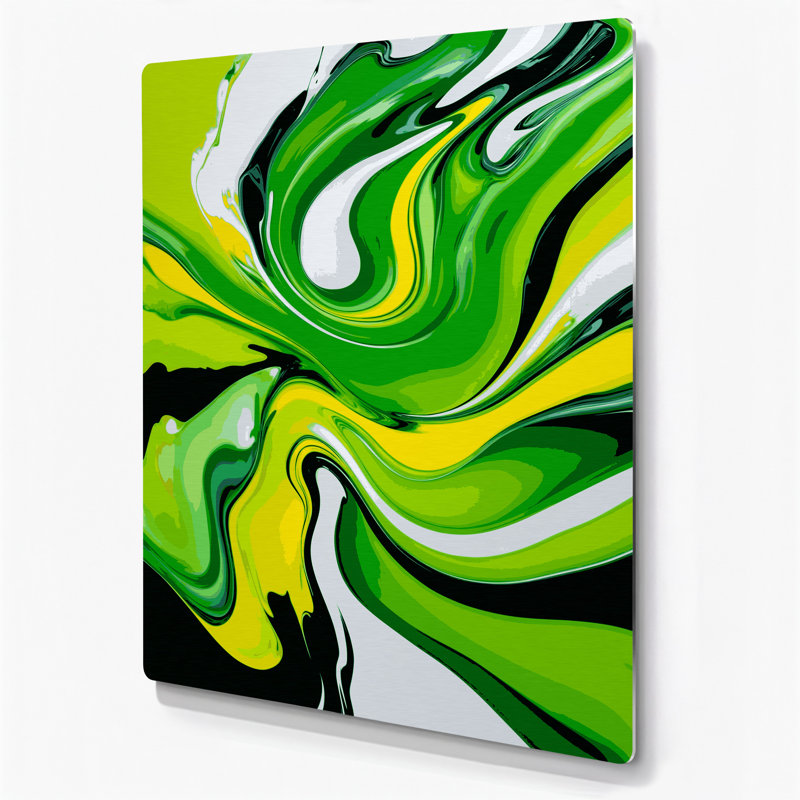Abstrait art fluide en métal vert 52, H 16 po x l 20 po