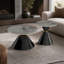 Ensemble de 2 tables basses gigognes - Plateau rond - Pierre frittée - Base piédestal noire - Anneau décoratif doré - Luxe moderne-1287846388
