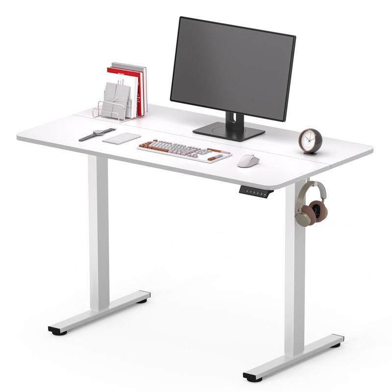 55'' Electric Height Adjustable Standing Desk With Splice Top, White, 55" W x 24" D, White, White