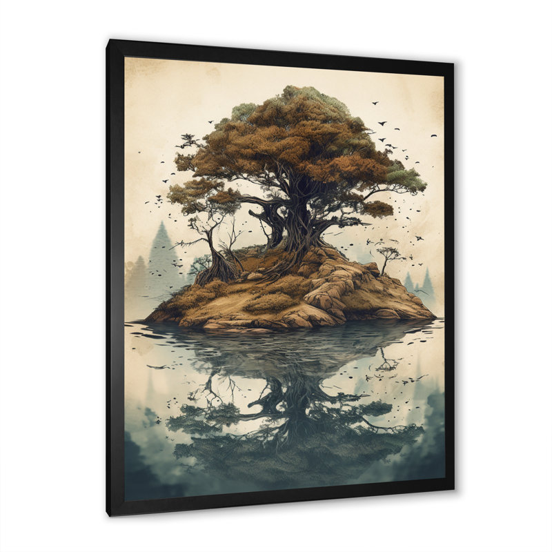 «Roushey Bonsai Tree Island II», reproduction sur toile, Cadre photo noir, H 20 po x l 12 po x P 1 po
