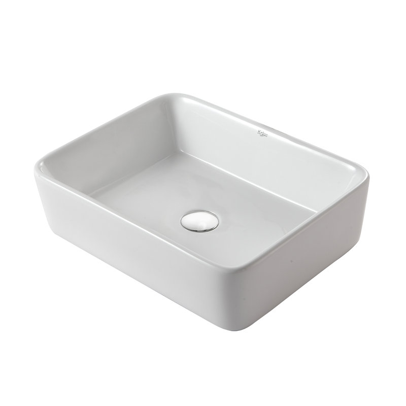 Ceramic Rectangular Vessel Bathroom Sink, Chrome