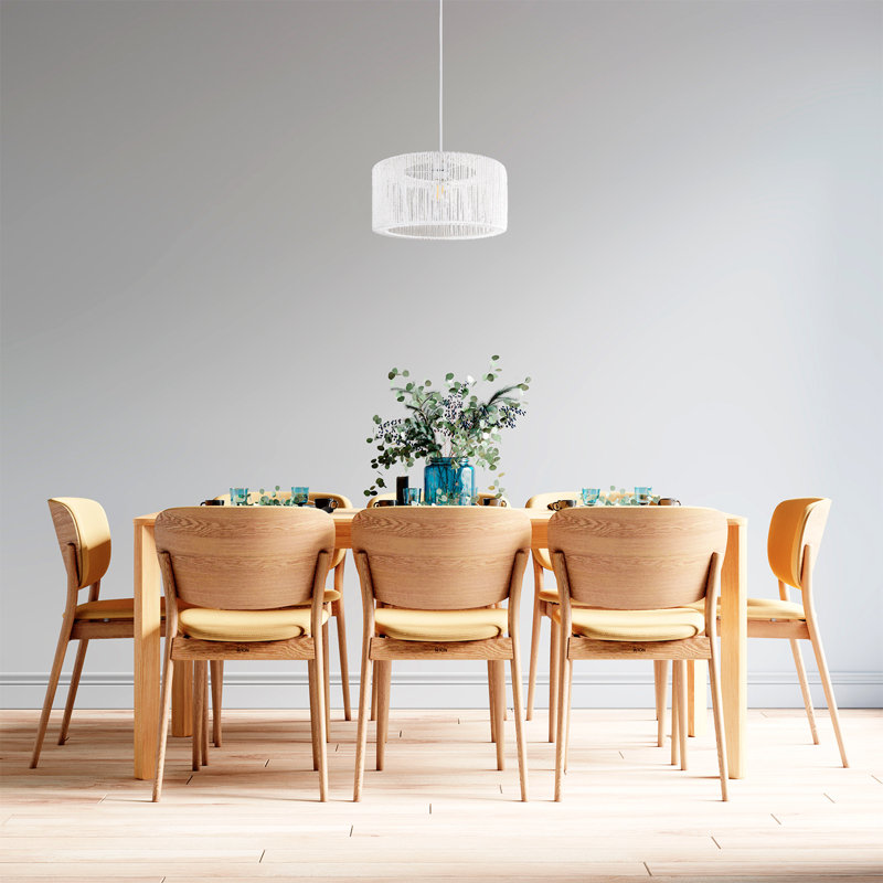 Prana 1-Light Drum Pendant, White, White