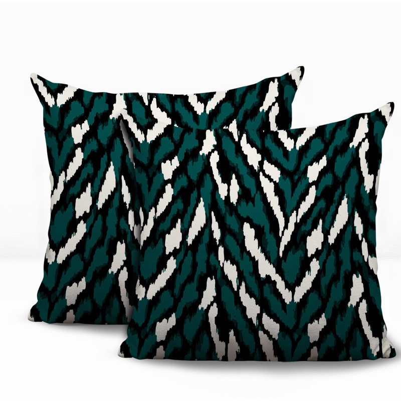 Coussin réversible intérieur / extérieur à imprimé zébré Jules, 18x18, Teal