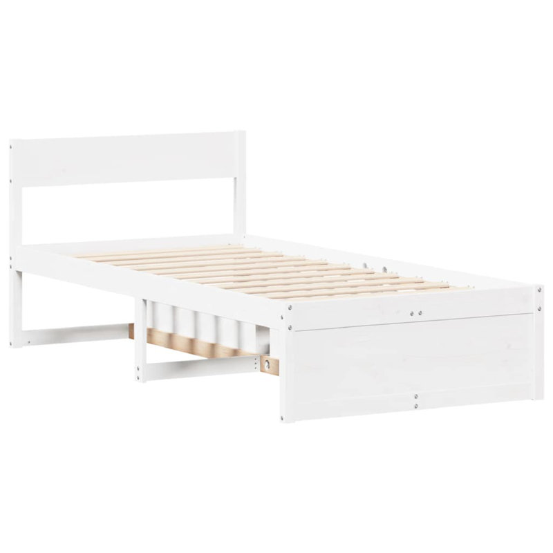 Solid Wood Bed, European Single (90 x 200 cm), White