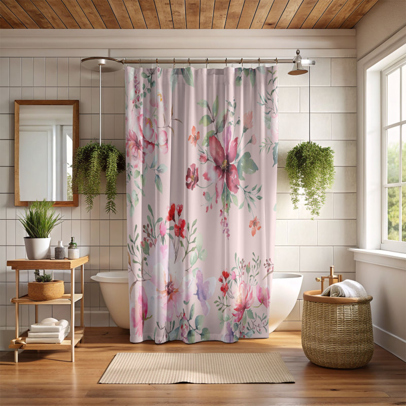 Rideau de douche 1 pièce Graceful Bloom, H 74 po x l 71 po