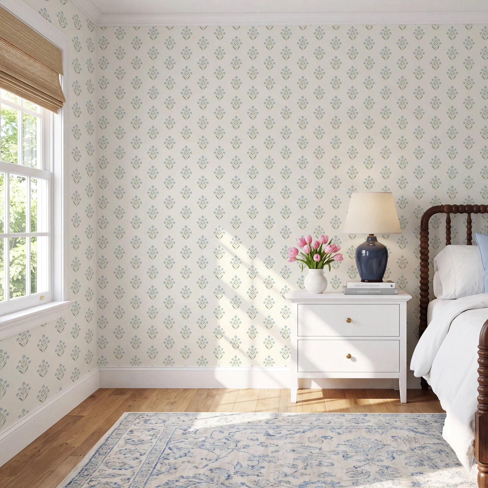 Tenny Prepasted Floral Wallpaper, Aquamarine