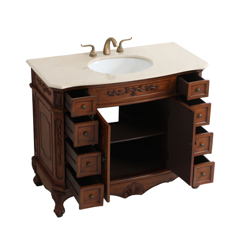 42'' Single Bathroom Vanity with Top, Teak, Cream