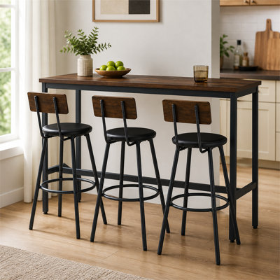 Ensemble de table de bar quatre pièces, tabourets pivotants rembourrés, panneau de fibres à densité moyenne et structure en métal