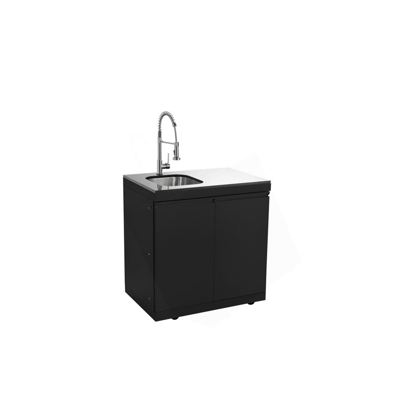 Îlot de cuisine à double porte avec robinet pour îlot de cuisine en acier inoxydable