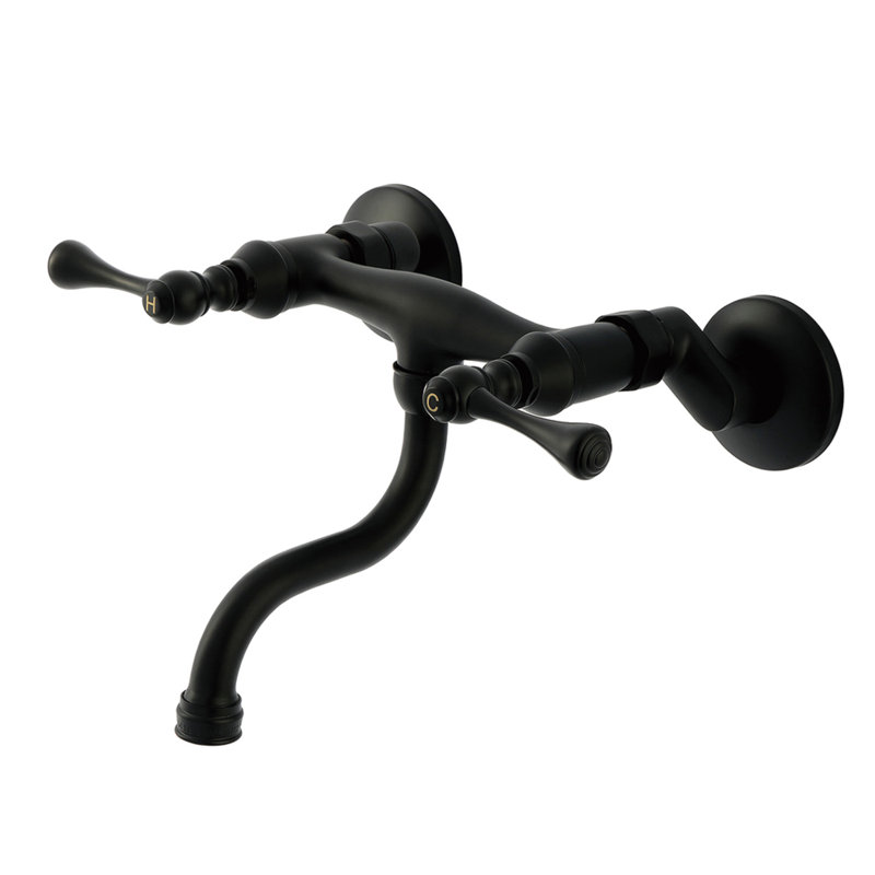 Kingston Brass Kingston Two-Handle 2-Hole Wall Mount Bathroom Faucet, Matte Black