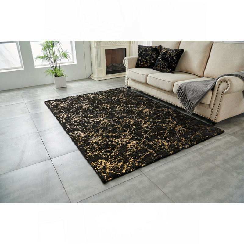 Tapis en fausse fourrure de luxe doré doré doré, Rectangle 5 pi x 7 pi