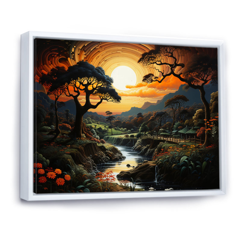 Mystic River Sunset Pastoral I, Cadre flottant blanc, 16" H x 32" W